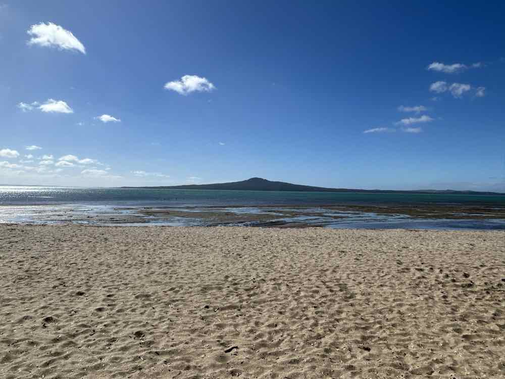 Mission Bay beach with Rangitoto Island, Auckland